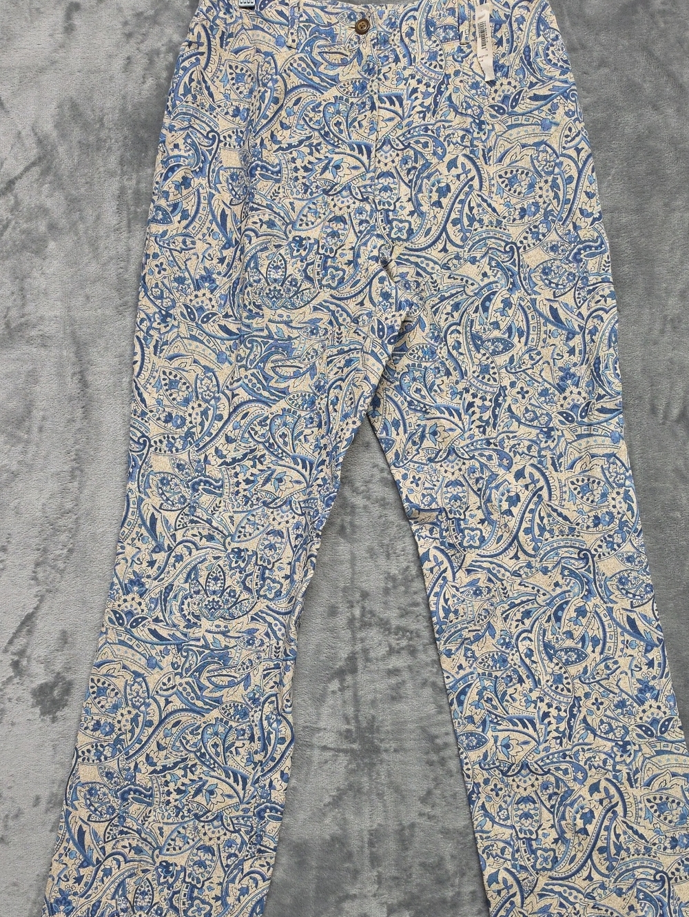 VINTAGE Harold's Blue and Cream Paisley Linen Cropped Pants SZ 2